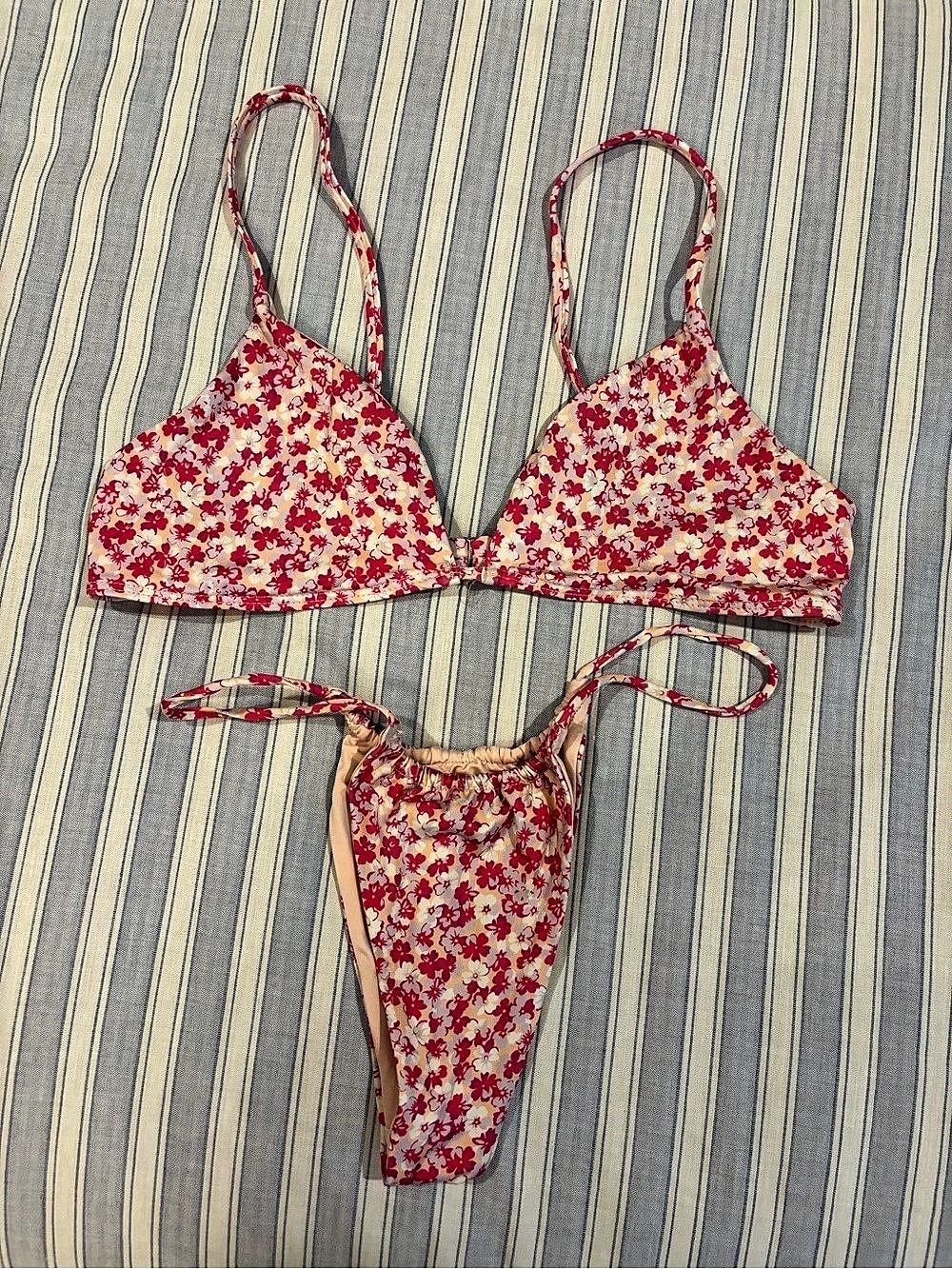 Frankies Bikinis Floral Bikini Set in Pink & Red